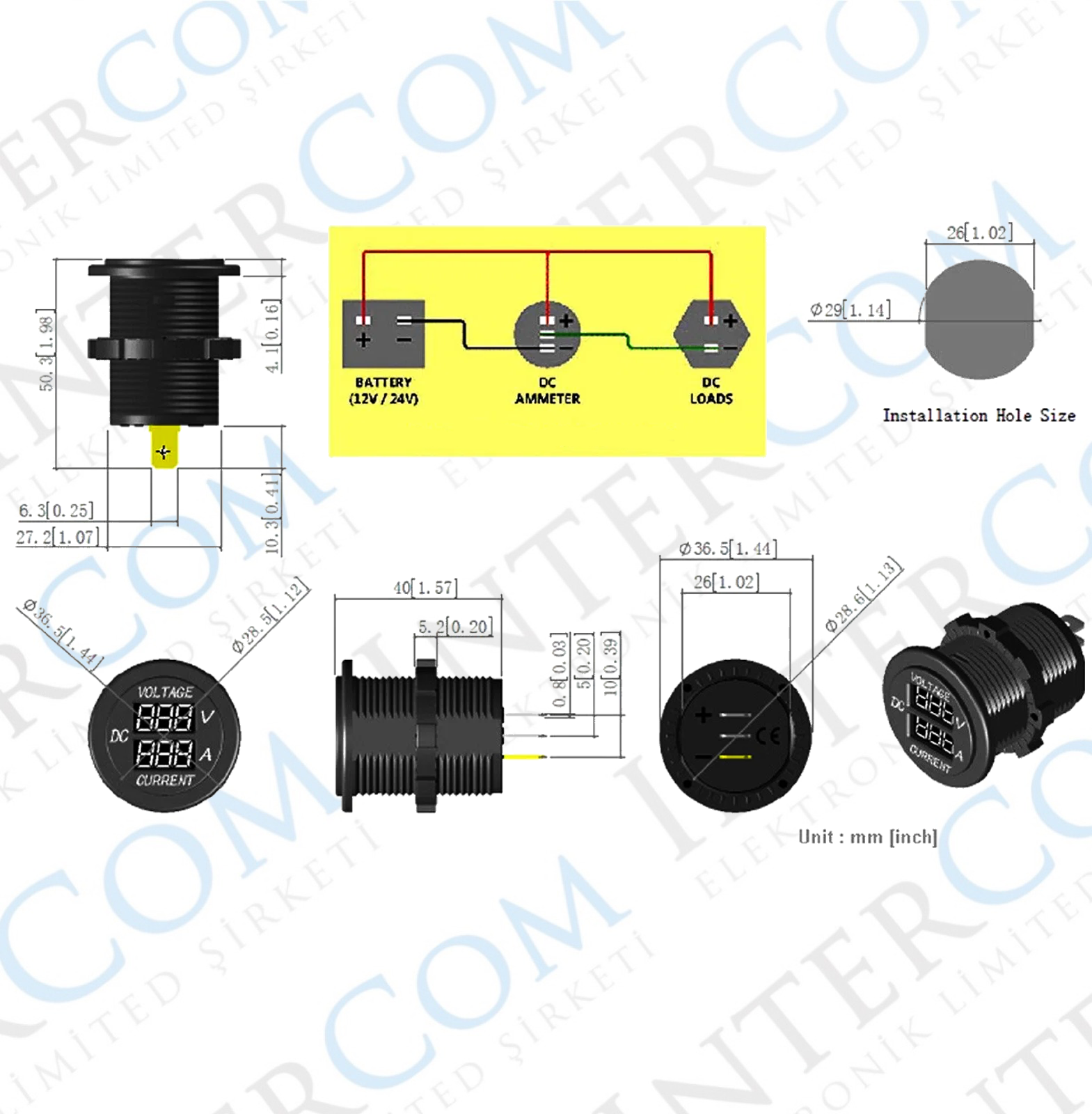 IC-231E Pano Tipi Volt-Ampermetre 28mm