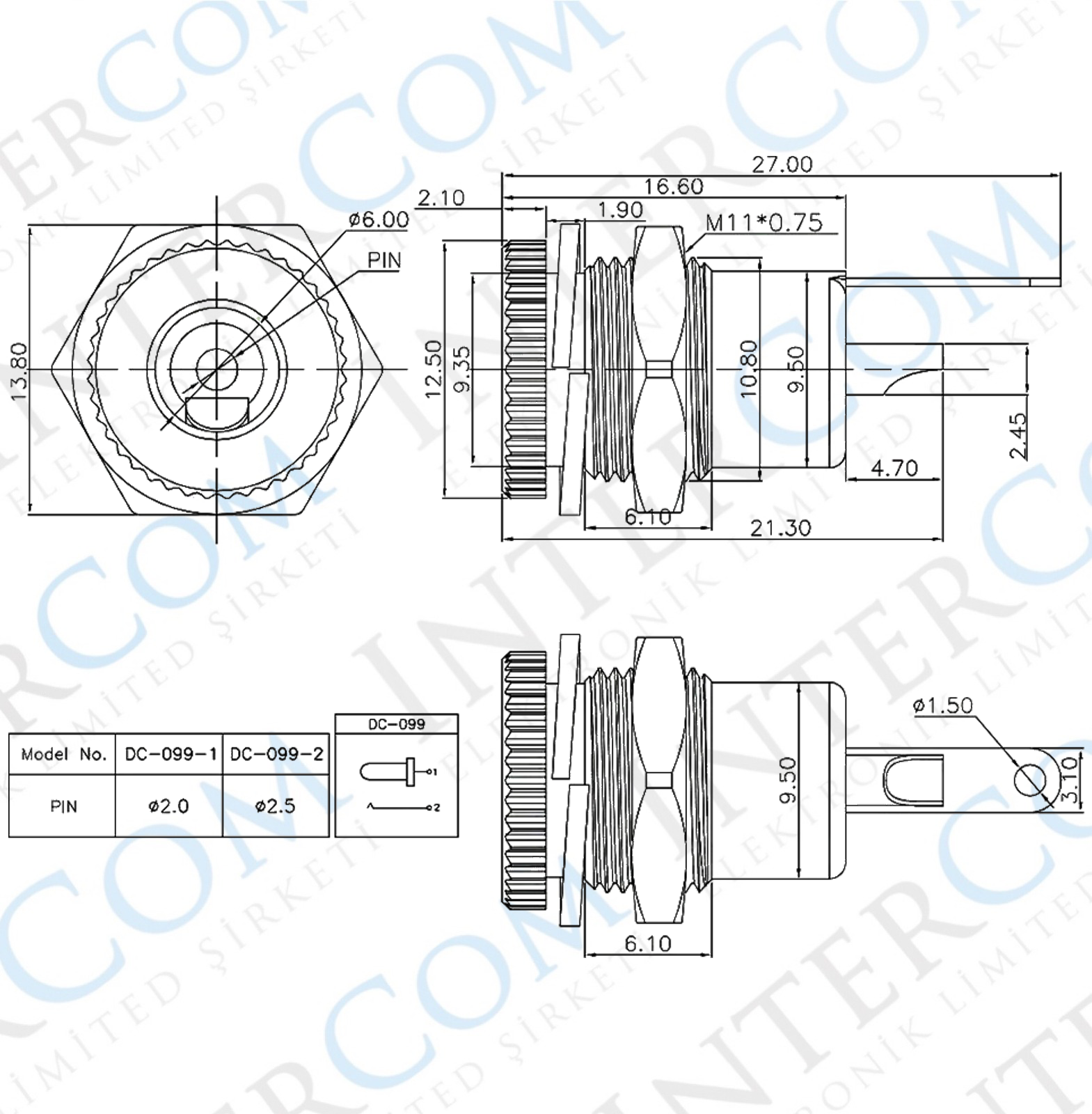 IC-258D DC Jak 2.1mm Metal Ø12mm