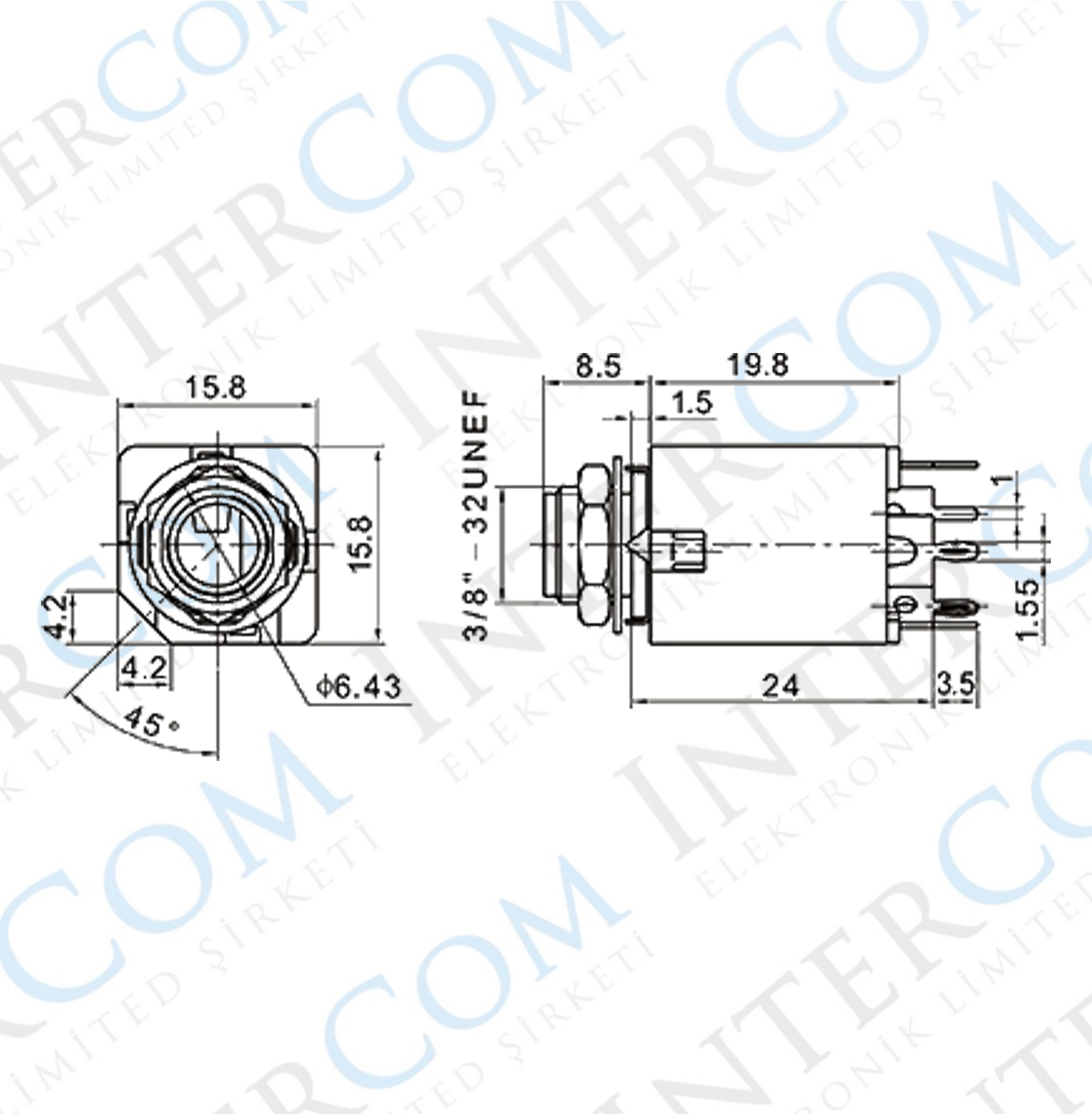 IC-261G-1 6,3mm Stereo Jack Dişi Şase 180° 5P