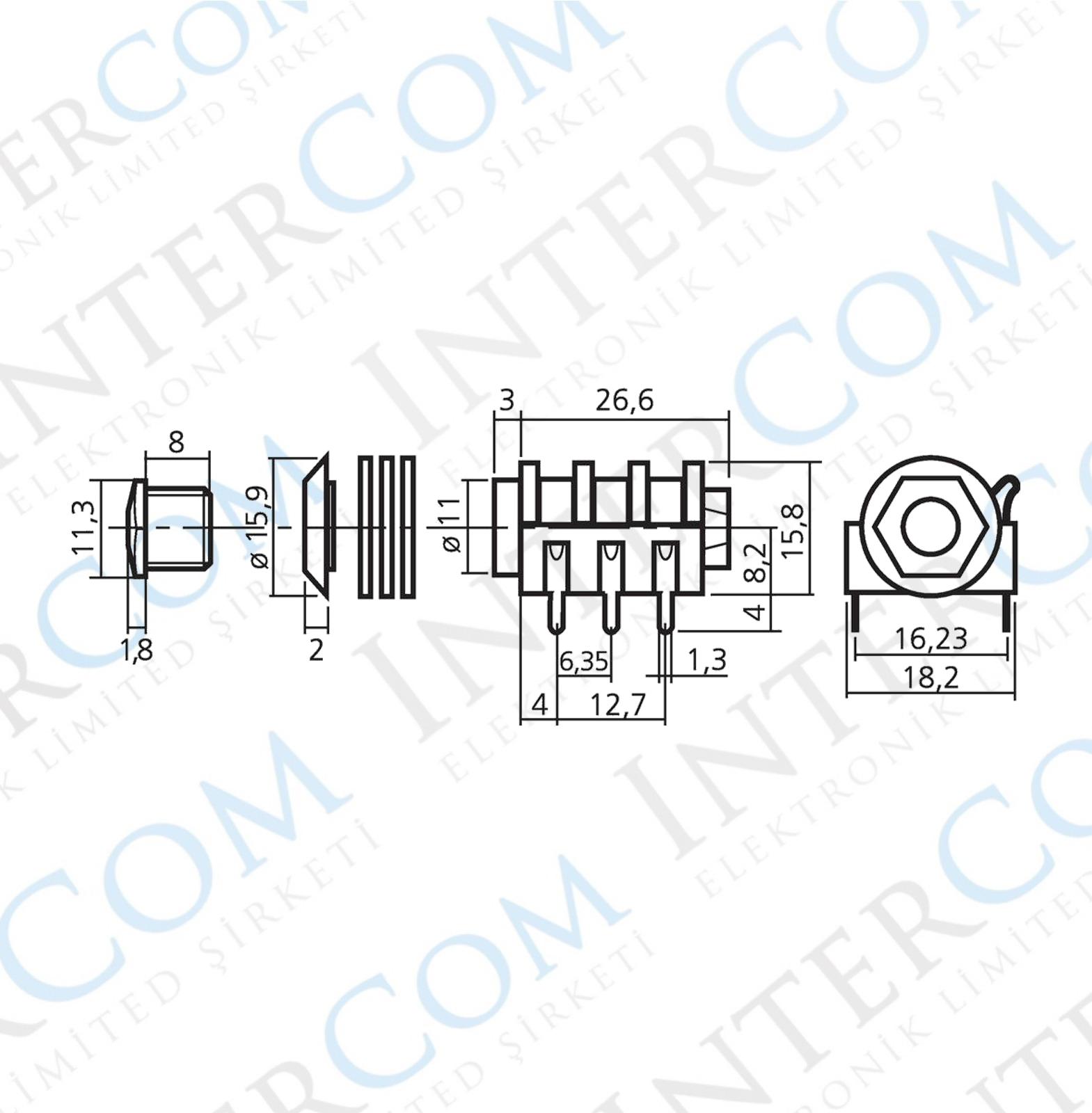 IC-261G-2 6,3mm Stereo Jak Dişi Şase 90° 6p