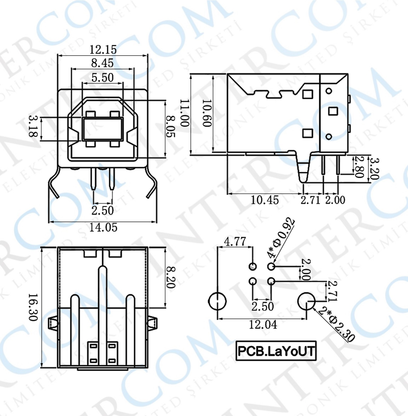 IC-262 USB Şase B Tip 90° Dişi