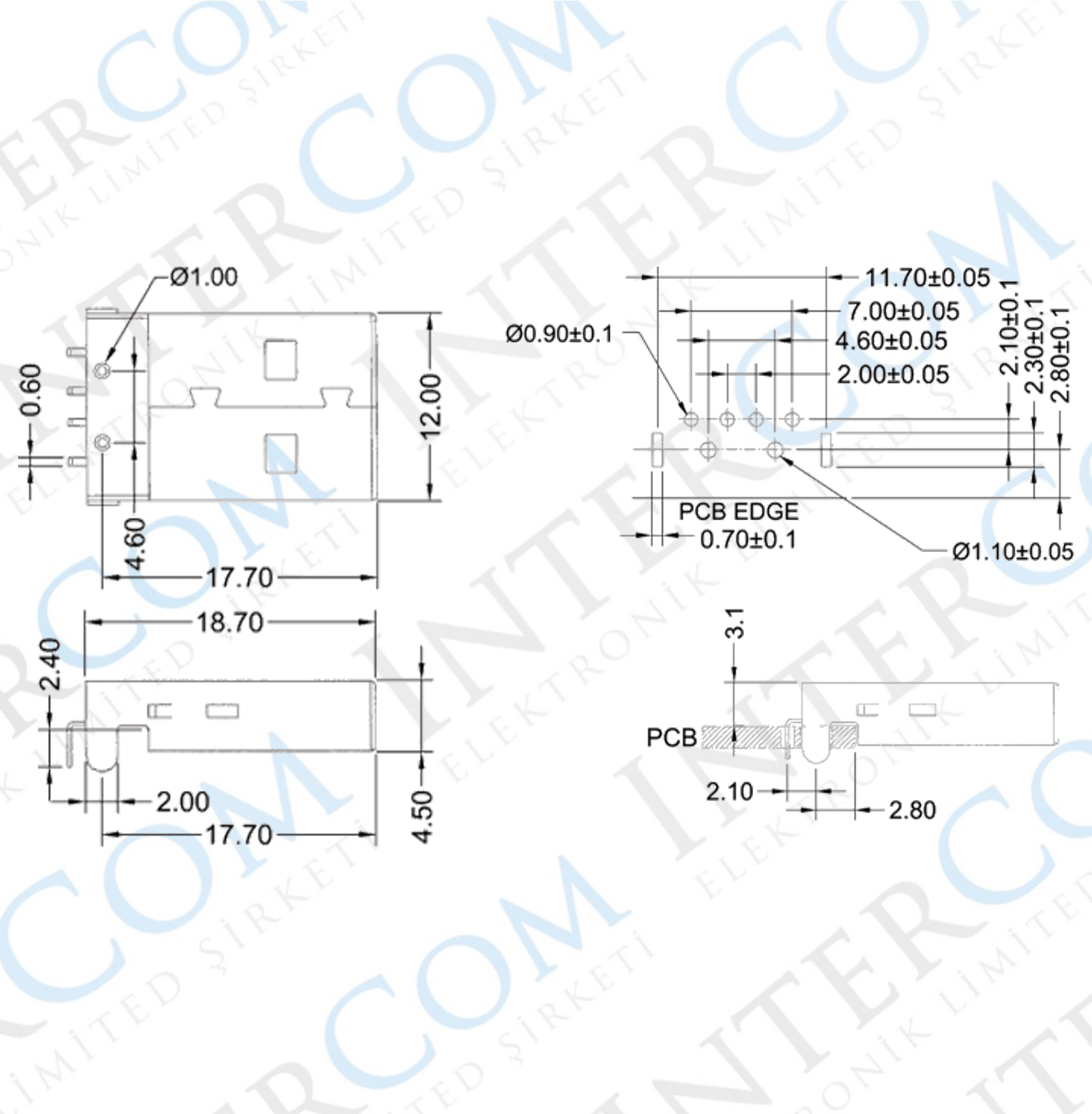 IC-264 USB Şase A Tip 90° Erkek