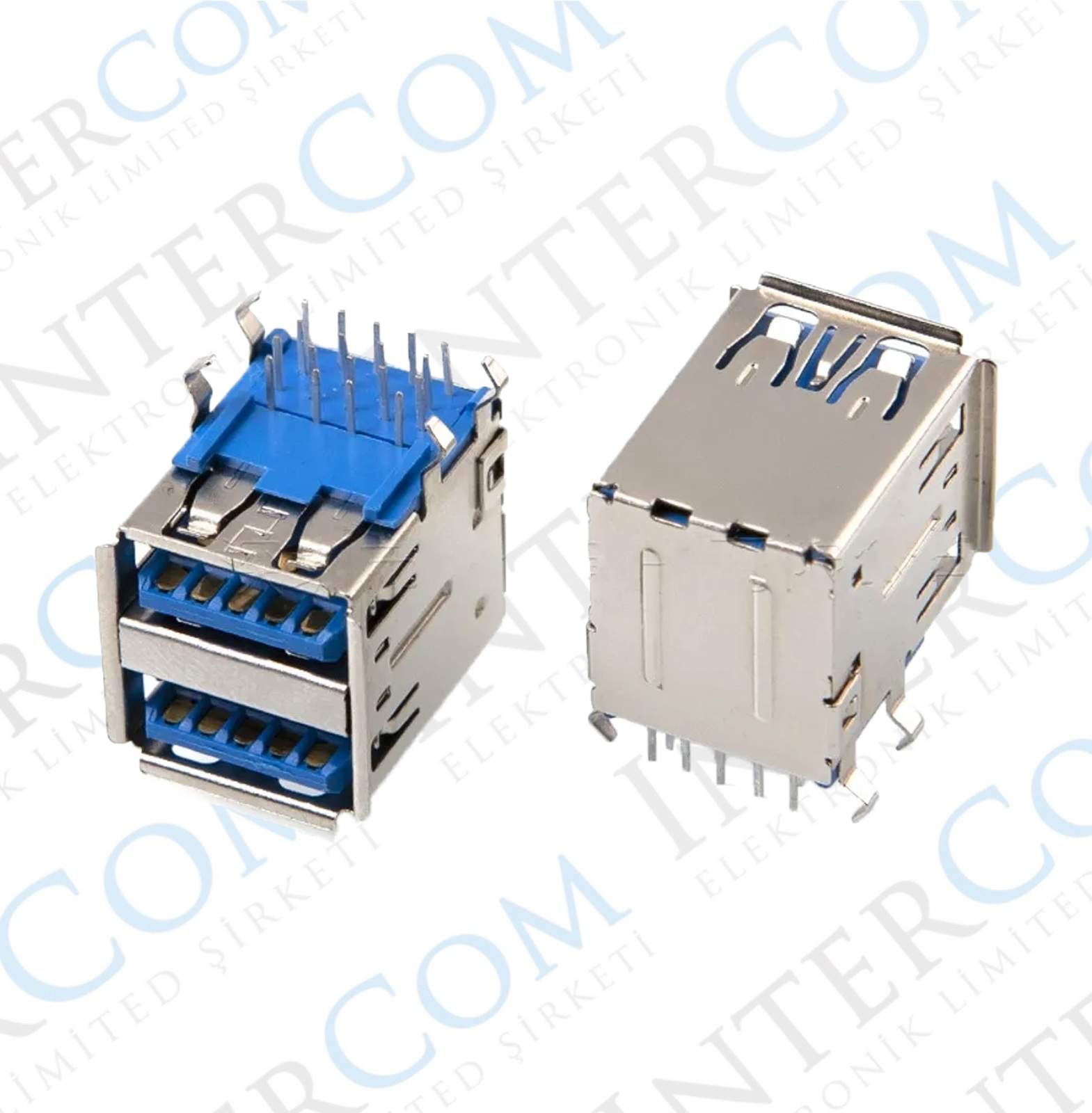 IC-265E USB İkili 3.0 Şase A Tip Dişi 90° Mavi