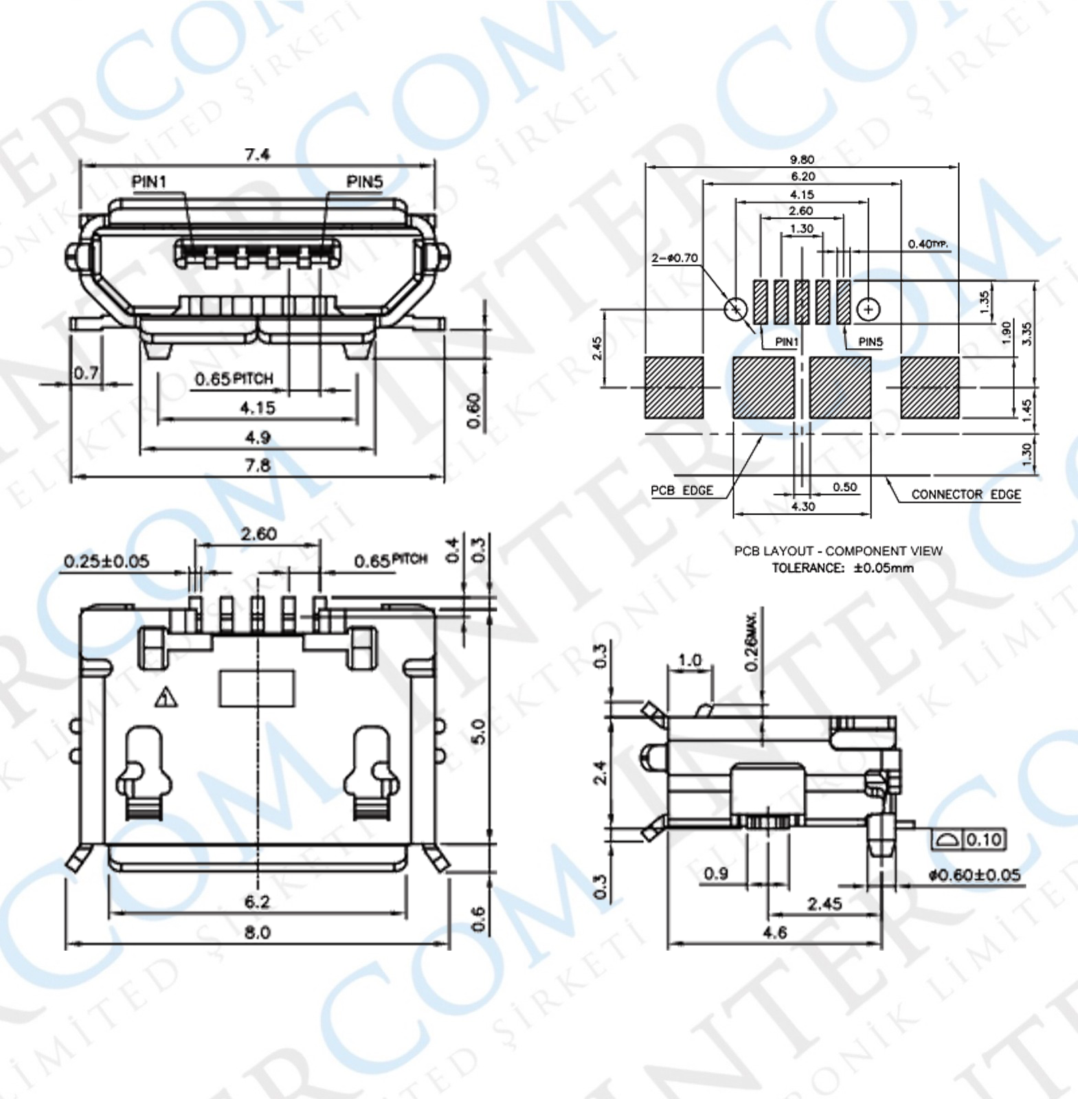 IC-266A-3 Mikro USB Şasesiz Mini 5 Pin