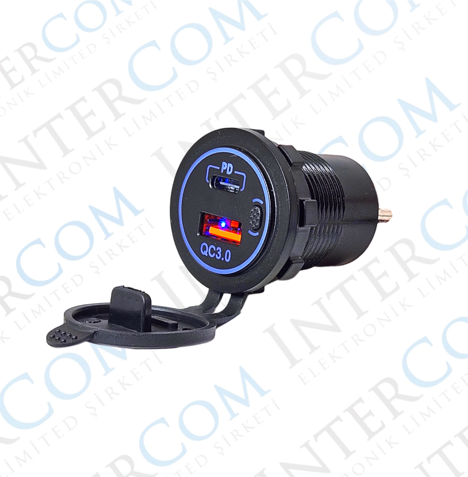 IC-266C-6 PANO TİP İKİLİ USB3.0 + TYPE-C SOKET 12-24V BUTONLU MAVİ LED