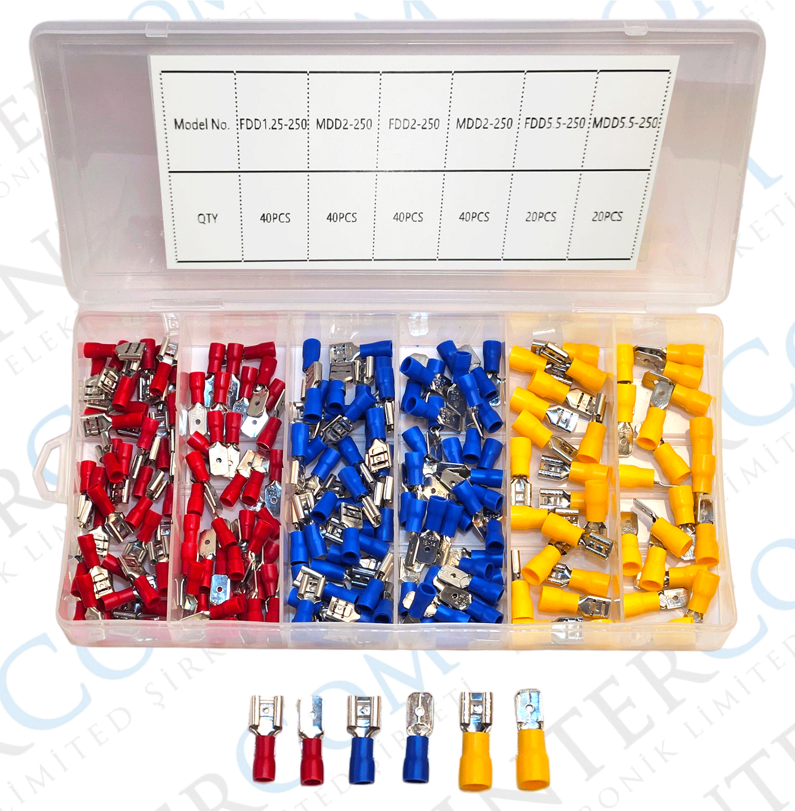 IC-274F KUTULU İZOLELİ FASTON TİP DİŞİ ERKEK KABLO UCU SETİ 200 PARÇA