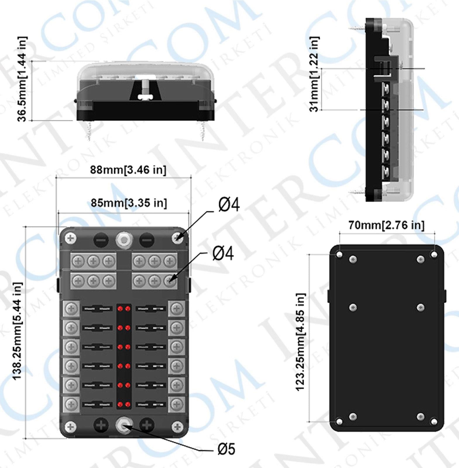 IC-276B-12 SİGORTA KUTUSU 12Lİ İKAZ IŞIKLI ŞASE BARELİ