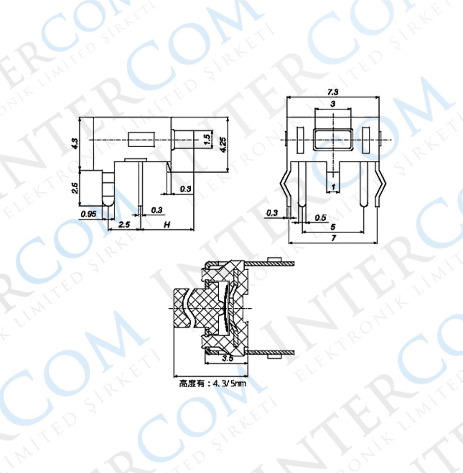 IC-201 Tact Switch 90° Şaseli