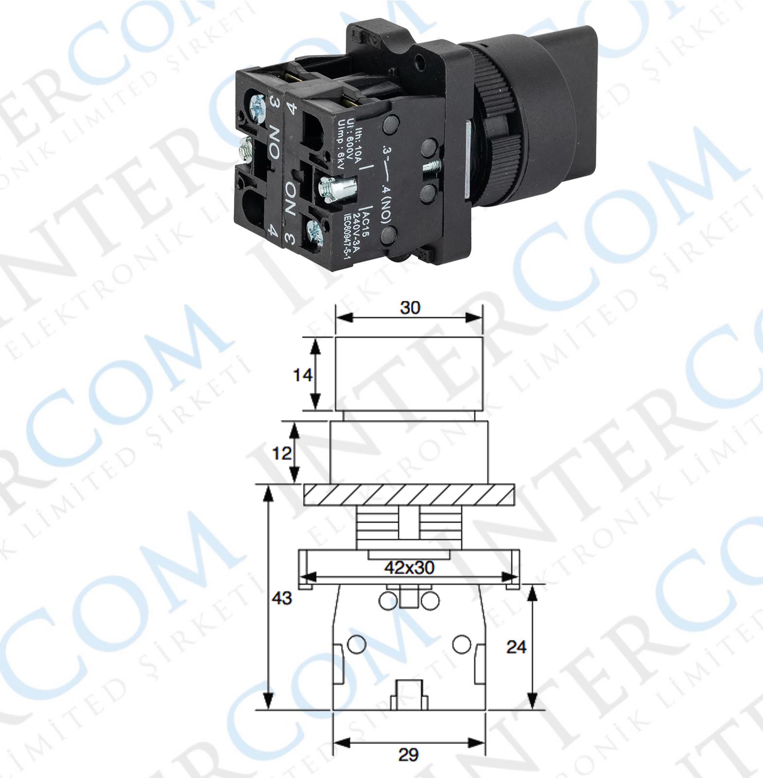 LAY5-ED33 22mm Kısa Mandal 1-0-2 Kalıcı (2NO)