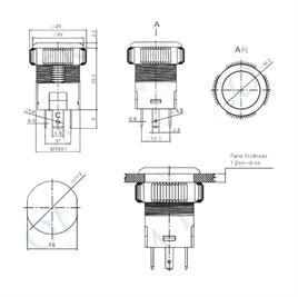 IPS19-10ZT  19mm Plastik LEDli Kalıcılı Power simgeli Buton