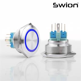 30MM METAL YAYLI BUTON 12-24V MAVİ LED