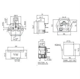 IC-213 C14 Power Soket Erkek Fuseli Kulaklı AS-07