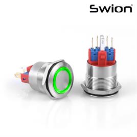 D70 | 22MM  METAL YAYLI BUTON 12-24V YEŞİL LED
