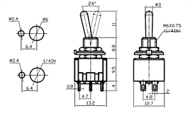 IC-145 Toggle Switch ON-OFF-ON Ø6mm MTS-203
