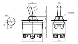IC-160 Toggle Switch 6P MOM-OFF-MOM Ø12mm KN3C-223