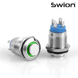 D12A-G | 12MM METAL KALICILI BUTON 12-24V YEŞİL LED