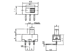 IC-206 Slide Switch ON-OFF 3P 90° PCB