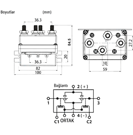 4 Kutuplu M8 Selenoid Röle 12V/24V - 500A