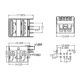 IC-265E USB İkili 2.0 Şase A Tip Dişi 90° Siyah