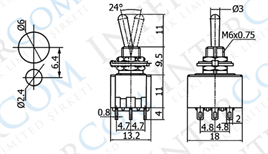 IC-148B Toggle Switch ON-OFF-ON Ø6mm MTS-303