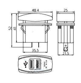 IC-266C-3 Marin Tip İkili USB 12-24V - 5V/3.1A