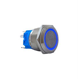E74 22MM METAL BUTON KALICILI 12-24V MAVİ LED 1NO/1NC