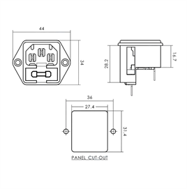 IC-213B C14 Power Soket Erkek Çift Fuseli Kulaklı