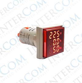 AD22-22VAHS 22mm Dijital Volt-Amper-Herzmetre Kare