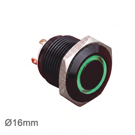 GQ16F-10E-A 16mm Metal LED'li Yaylı Buton Siyah IP65