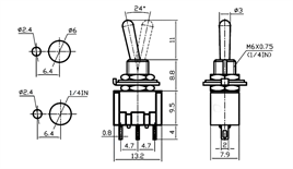 IC-140 Toggle Switch ON-OFF-ON Ø6mm MTS-103