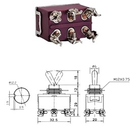 IC-160S SWION Toggle Switch 15AMP 6P MOM-OFF-MOM Ø12mm XT-23BF