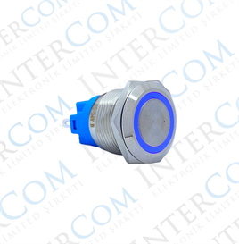 E2 19MM METAL BUTON KALICILI 12-24V MAVİ LED 1NO/1NC