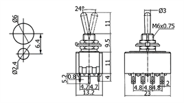 IC-148D Toggle Switch ON-OFF-ON Ø6mm MTS-403