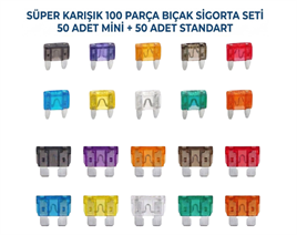 IC-274B Kutulu Mini & Standart Karışık Oto Bıçak Sigorta Seti 100 Parça