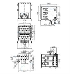 IC-265E USB İkili 3.0 Şase A Tip Dişi 90° Mavi