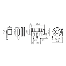 IC-261G-2 6,3mm Stereo Jak Dişi Şase 90° 6p