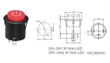 IC-180F 26mm Kalıcı Ledli Rocker Buton Power Simgeli
