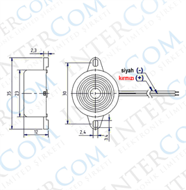 IC-221 Buzzer 12Volt DC 23mm Kablolu Devreli