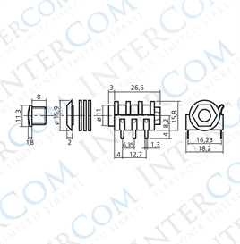 IC-261G-2 6,3mm Stereo Jak Dişi Şase 90° 6p