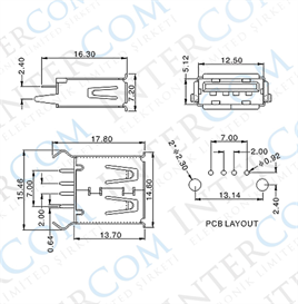IC-265A USB Şase A Tip 180° Dişi