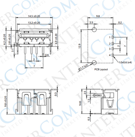 IC-265C USB Şase A Tip 90° Dişi Kısa