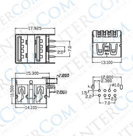 IC-265E USB İkili 2.0 Şase A Tip Dişi 90° Siyah