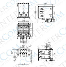 IC-265E USB İkili 3.0 Şase A Tip Dişi 90° Mavi