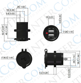 IC-266C Pano Tipi USB 8-32V Giriş 5V 1A ve 5V 2,1A Çıkış Kulaksız Ø30mm