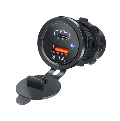 Pano Tip İkili USB + Type-C Soket 12-24V Mavi