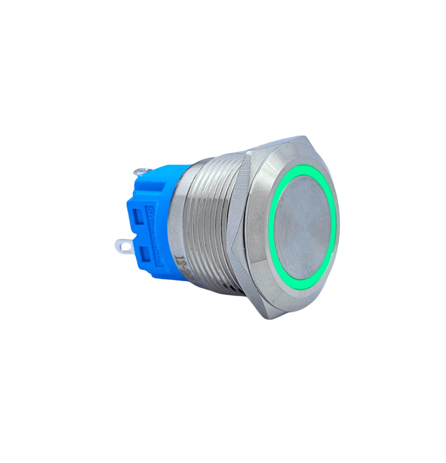 E73 22MM METAL BUTON KALICILI 12-24V YEŞİL LED 1NO/1NC