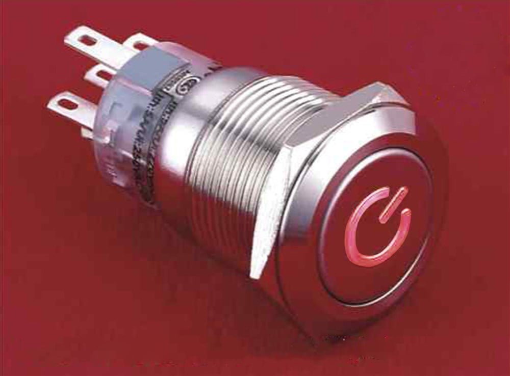 19mm Metal ''POWER'' LED'li Yaylı Buton 