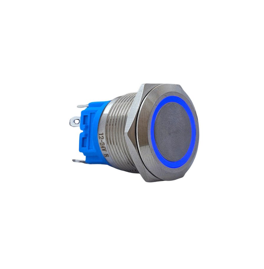 E71 22MM METAL BUTON YAYLI 12-24V MAVİ LED 1NO/1NC