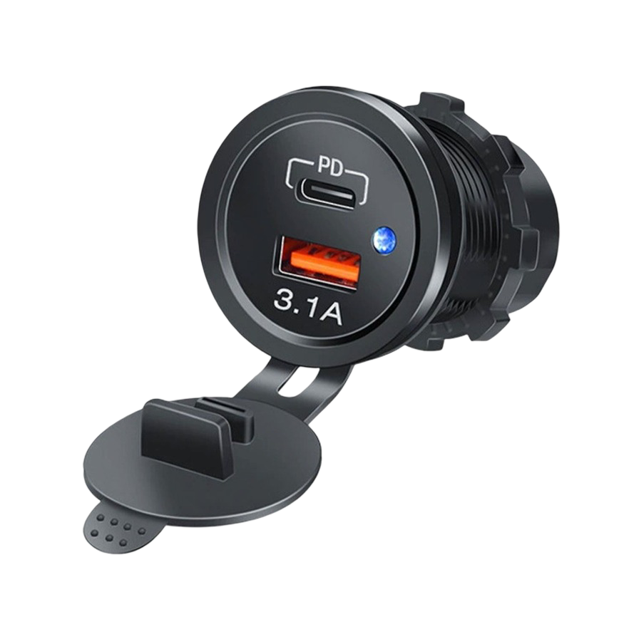 IC-266C-7 PANO TİP İKİLİ USB USB3.0 + TYPE-C SOKET 12-24V MAVİ