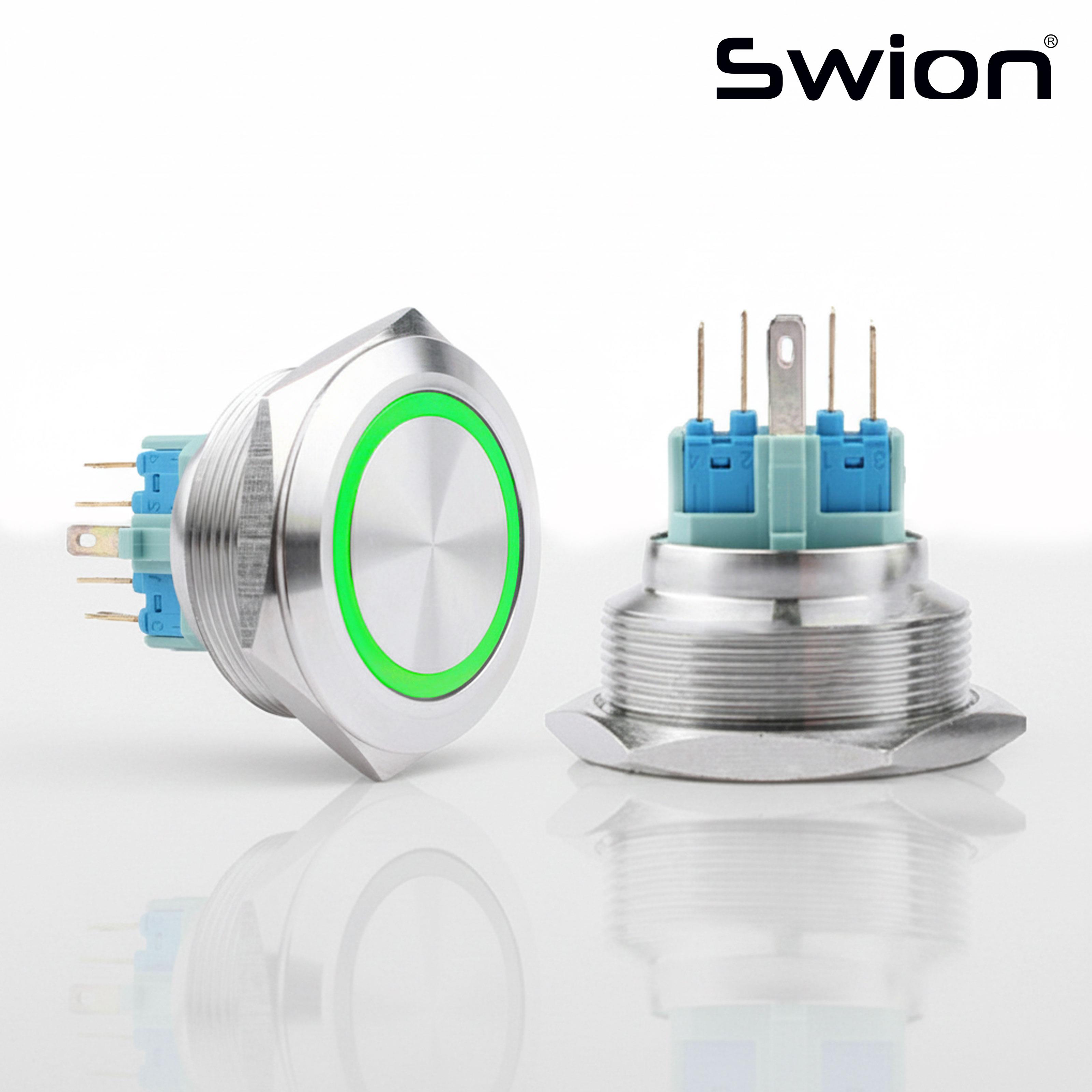 30MM METAL YAYLI BUTON 12-24V YEŞİL LED